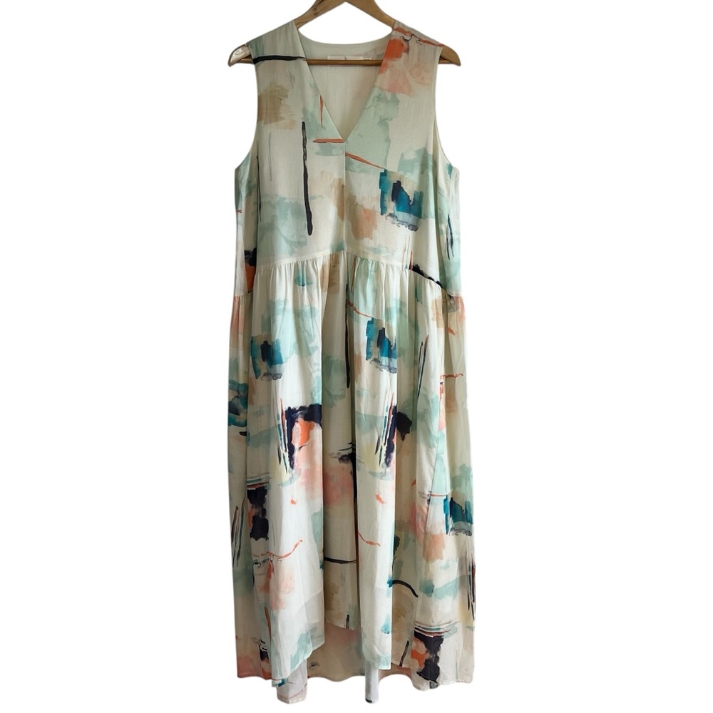 V-Neck Mint Abstract Brushstroke Maxi Dress